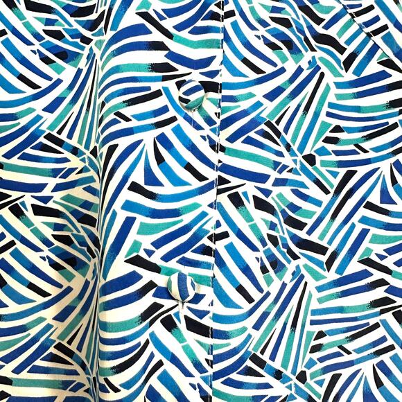 Vintage Worthington Blue Geometric Coastal Short Sleeve Top Plus 14 Collared - Picture 5 of 13